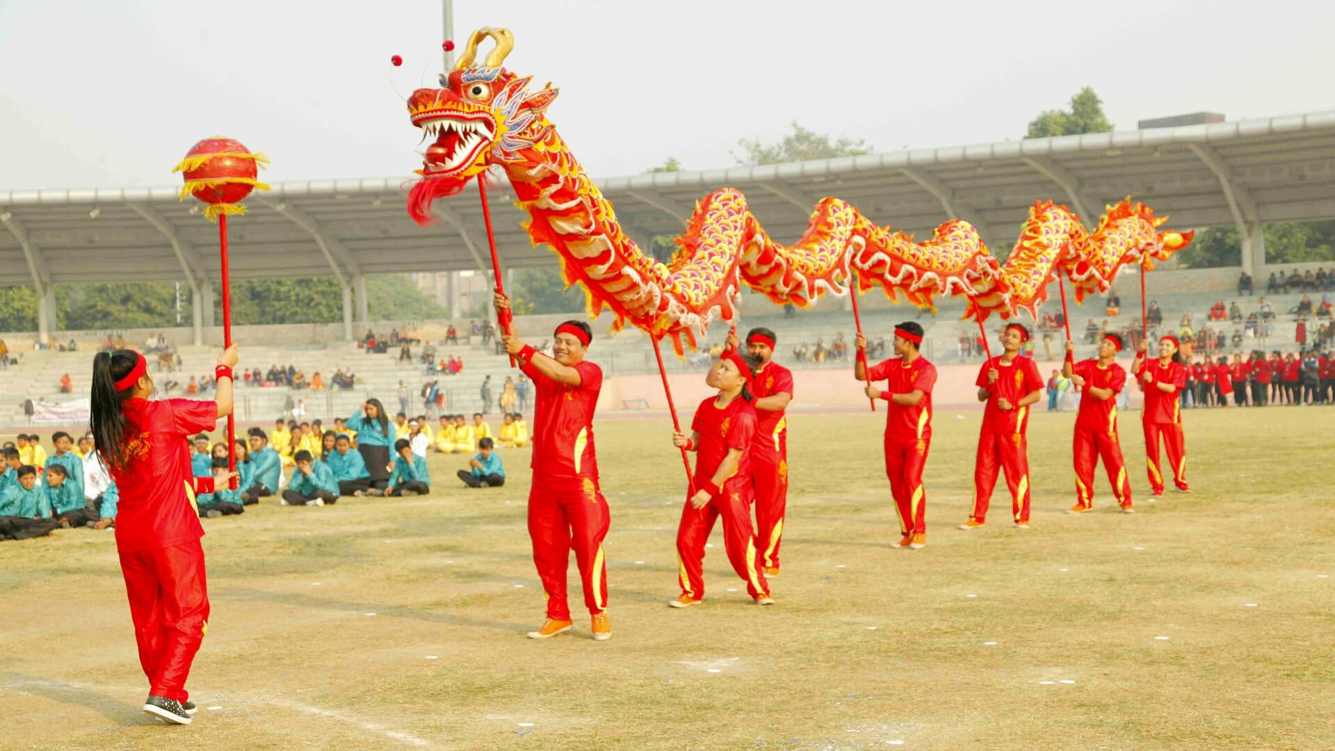 Chinese Dragon dance performance at Delhi School